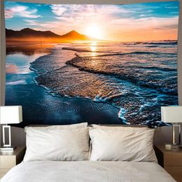 Tapestries Sun Seascape Beach Tapestry Ocean Wall Hanging Water Landscape Decoration Blue Cloud Frothy Blanket Polyester