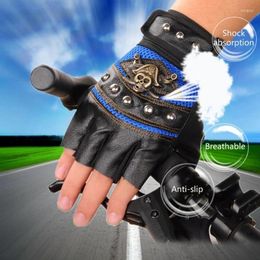 Cycling Gloves Skulls Rivet PU Leather Half Finger Men Women Fashion Hip Hop Punk Drop