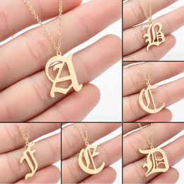 Pendant Necklaces Golden Color Retro English 26 Letter Stainless Steel Chain Necklace Women Birthday Gift Cute Charm A-Z Initial