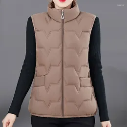 Women's Vests Fashion Women Down Cotton Jackets Solid Stand Collar Zipper Cardigan Thicken Autumn Winter Warm Casual Sleeveless Coats