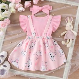 Clothing Sets Baby Girl Easter Summer Outfit 3PCS Infant Clothes Short Sleeve Romper Print Suspender Skirt Headband