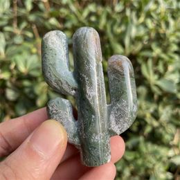 Decorative Figurines 7cm Natural Crystal Healing Stone Green Plant Moss Agate Cacti Point For Garden Decoration 1pcs