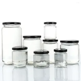 Storage Bottles 1Pcs With Black Airtight Lids Glass Jar Round Food Mason Kitchen 100ml 150ml 195ml 240ml Canning Containers