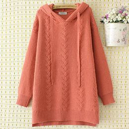 4XL Plus Size Sweater Ladies Loose Asymmetric Length Jumper Women Hooded Twist Knitted Thick Pullover Autumn Winter E2-2052 240123