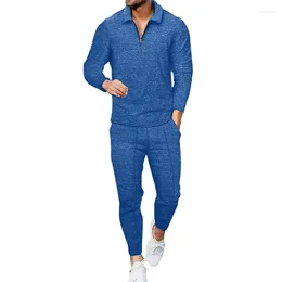 Men's Tracksuits Spring Autumn Solid Color Polo-neck Loose Casual Top Elastic Pants Set Male Fashion Sporty Pullover Tee Sweatpants Suit