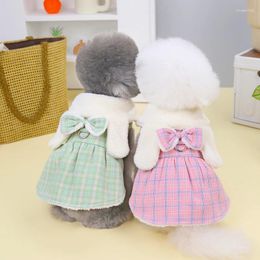 Dog Apparel Sweet Plaid Puppy Princess Dress Winter Warm Skirt For Small Cat Cotton Chihuahua Shih Tzu Girl Dogs Clothes