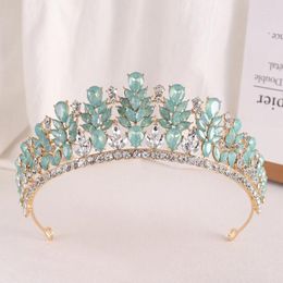 Hair Clips Baroque Green Opal Wedding Headband Crystal Bridal Crowns Tiaras Jewellery Accessories Women Rhinestone Headwear Queen Diadem