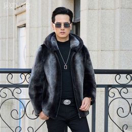 Snowy Mountain Grey Mens Mink Skin Coat Whole Fur Hooded Designer Thick and Warm Haining WJWF