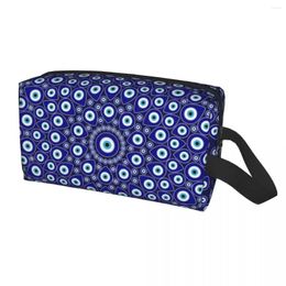 Cosmetic Bags Turkish Evil Eye Circular Makeup Bag For Women Travel Organizer Kawaii Nazar Tribes Amulet Storage Toiletry