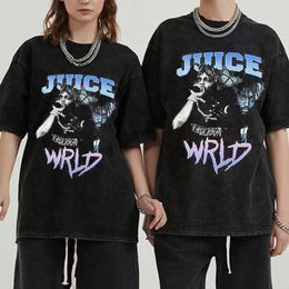 Men's T Shirts Washed T-shirt Juice WRLD Shirt Women Oversized Short Sleeve Vintage Fashion Cool Tees Hip Hop Streetwear Unisex Tops
