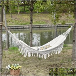 Camp Furniture Brazilian-Style Cotton Hammock Bed W/ Carrying Bag Indoor Outdoor Use White Drop Delivery Sports Outdoors Cam Hiking A Dhimj