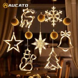 Strings Snowflake Led Light Christmas Santa Hanging Sucker Lamp Window Ornaments Decoration For Home Navidad