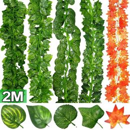 Decorative Flowers 200CM Artificial Plants Creeper Green Ivy Leaf Garland Wall Hanging Vine Home Garden Decoration Wedding Party Fake Wreath