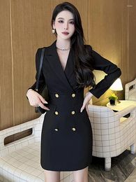 Casual Dresses Fashion Elegant Formal Blazer Dress For Women Black Green White Woven Long Sleeve Double Breasted Vestidos Mujer Party Mini