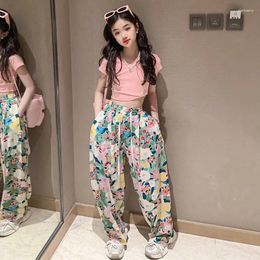 Clothing Sets Children Summer Set Casual T-shirt Print Wide Leg Pants Two Pieces Teenage Kids Outfits 12 14 15 16 Years Girls Clothes