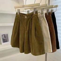 Women's Shorts High Waist Women Retro Corduroy Pants Straight Causal Length Trousers Vintage Coffee Roupas Femininas Skorts Goth