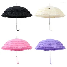 Umbrellas Princess Lace Long Handle Parasol Gothic Lolitas Marriage Large Semiautomatic