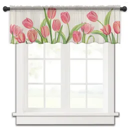 Curtain Tulips Mother'S Day Flowers Bedroom Voile Short Window Chiffon Curtains For Kitchen Home Decor Small Tulle Drapes