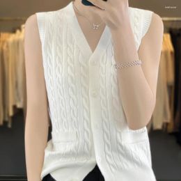 Women's Knits YSC 2024 Spring Models Women Knitted Cashmere Blend Cardigan V Collar Twisted Pattern High-quality Sleeveless Camisole