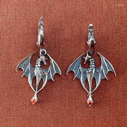 Stud Earrings Vintage Totem Flying Dragon Personalised Red Gemstone Dangle Women Fashion Earring Gift Wholesale