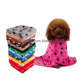 Kennels Pens 60X70Cm Pet Blanket Small Paw Print Towel Cat Dog Fleece Soft Warmer Lovely Blankets Beds Cushion Mat Er 22 Colors Db Dhufs