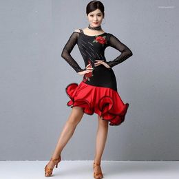Stage Wear X027 Latin Dance Costumes Long Sleeve Sexy Dress Rumba Performance Clothes