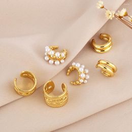 Backs Earrings FLOLA Tiny Gold Plated Pearl Clip For Women Simple Cuban Chain Ear Cuffs No Piercing Stackable Jewelry Gifts Ersv65