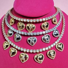 Custom Name Word Choker Necklace with Zircon Heart Letters Pendant DIY Choker Necklace with Tennis Chain 240125