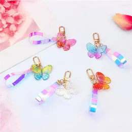 Keychains Dreamy Gradient Acrylic Butterfly Keychain For Women Colorful Wristband Key Ring Backpack Pendant Birthday Gifts