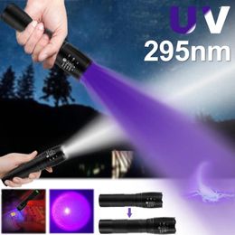 Flashlights Torches Purple White Dual Lights Flashlight Ultraviolet Torch Zoom Retractable UV Fluorescent Agent Detection Portable Lamp