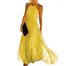 Casual Dresses Banquet Halter Dress Women Loose Sexy Wide Hem Backless Summer Polka Dot Printing Yellow
