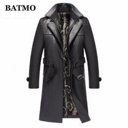 Batmo arrival autumn winter real Leather thicked trench coat menLeather jacket menLong Overcoat plus-size S-5XL 240126