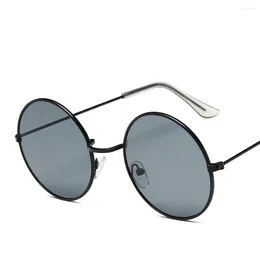 Sunglasses 2024 Retro Round Pink Women Brand Designer Sun Glasses For Alloy Mirror Female Oculos De Sol Black