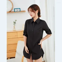 Women's Blouses S-5XL Size Solid Female Blouse Shirts Casual Top Dress Shirt Loose Boyfriend Adjustable Sleeves Blusas Sunscreen OL Spring