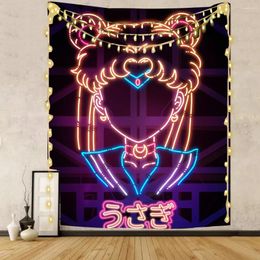 Tapestries Neon Anime Tapestry Cute Sailor Moon Room Decor College Dorm Decoration Kawaii Fairy Washing Hanging Pink