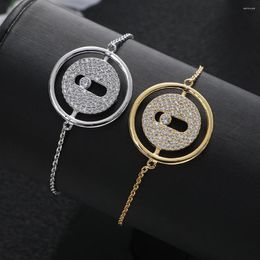 Charm Bracelets Luxury Round Link Chain Cubic Zirconia CZ Bohemian Cuff For Women WeddingJewelry B085