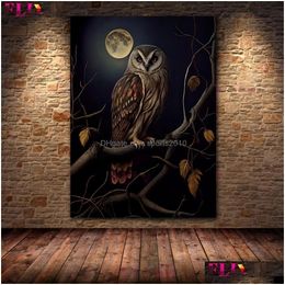 Paintings Bat Black Cat Witch Antique Owl Raven Wall Art Canvas Painting Dark Witchy Halloween Gothic Vintage Poster Print Home Deco Dhwn0