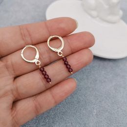 Dangle Earrings Dainty 3mm Round Garnet BOHO Gemstones Boucles Oreilles Gold Bar Hoops 2024 For Women Gift Drop