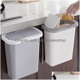 Waste Bins Cabinet Mounted Trash Can Wall-Mounted Kitchen Garbage Bin Dustbin With Lid Vj-Drop Lj200815 Drop Delivery Home Garden Ho Dhgfs