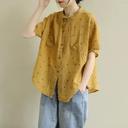 Women's Blouses Oversized Shirts Women Loose Casual Vintage Polka Dot Shirt Small Lapel Short Sleeve Doll Summer Trend Thin Blouse Y2k Top