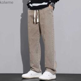 Men's Jeans 2024 Spring Atumn New Korean Men Casual Long Jeans Classic Man Straight Denim Pants Male Solid Colour Blue Coffee S- 3Xl YQ240205