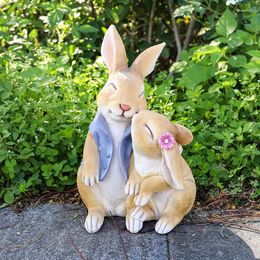Garden Decorations Lovers Rabbit Resin Couple Cute Animal Decoration Table Warm Outdoor Crafts
