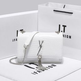 Advanced feeling bag, new light luxury women's bag, leather crocodile pattern tassel bag, versatile chain crossbody bag