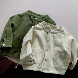 Jackets 1-6Yrs Kids Cardigan Coat Solid Colour Cotton Long Sleeve Jacket Korean Style Spring Autumn Baby Girls Boys