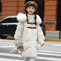 Down Coat 2024 Winter Girls Fashion Real Fur Hooded Long Jacket Baby Kids Children Thick Warm Outerwear