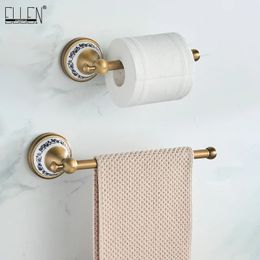 Antique Brass 2pc Bathroom Accessories Set Bronze Dispenser Towel Rod and Toilet Paper Holder for Bathroom Wall Mounted 240123