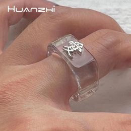 Cluster Rings Traditional Chinese Love Square Transparent Acrylic Resin For Women Men Jewelry Couple Gifts INS Trendy HUANZHI 2024