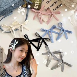 Hair Accessories 1pair Sweet Large Bow Ribbon Hairpin For Girls Side Bangs Bb Clips Multicoloured Simple Metal Snap Barrettes
