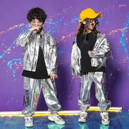 Stage Wear Sequins Dance Costume Ballroom Clothes Kids Concert Hip Hop Clothing Outfits Loose Jacket Tops Pants For Girls Boys