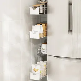 Kitchen Storage Refrigerator Magnetic Suction Wall Holder Narrow Slit Pull-out Seasoning Rack Side Shelves Carbon Steel